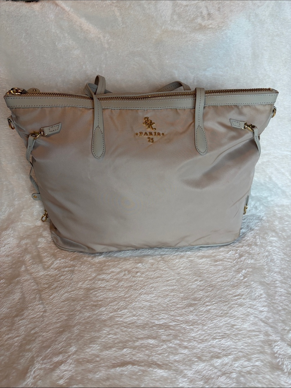 JPK Paris 75 Nylon Tote Bag Beige Taupe Gold Hardware Large Shoulder Bag